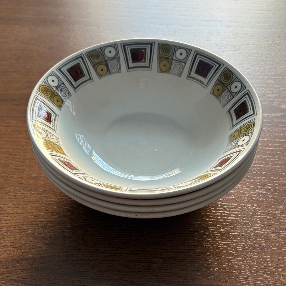 KATHIE WINKLE - MCM Broadburst Ironstone Geometric Patterned Cereal/Soup Bowls